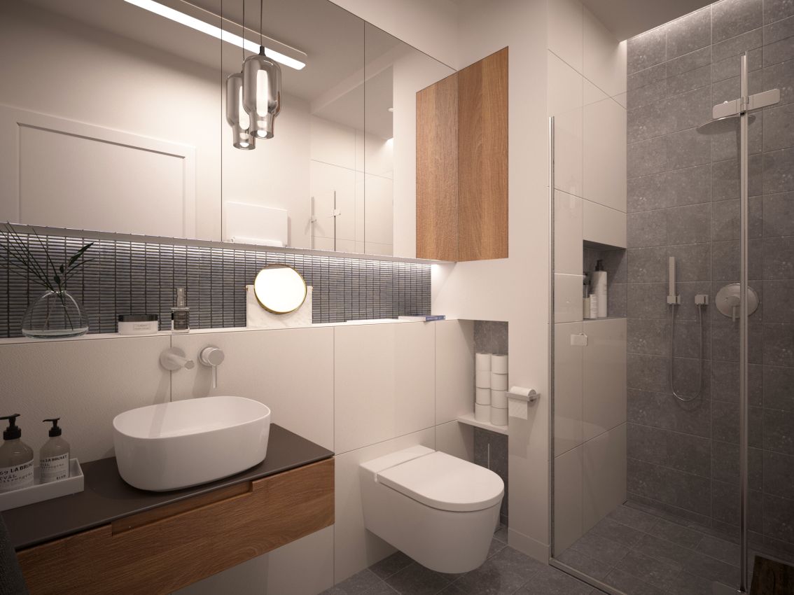 Łazienka przy sypialni. Widok od strony wejścia.